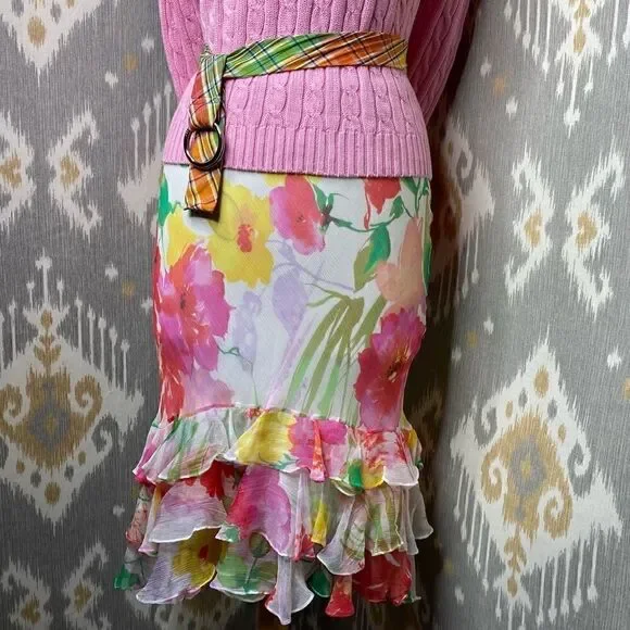 Ralph Lauren Floral Multi Silk Chiffon Ruffled Trumpet Skirt - Picture 6 of 15